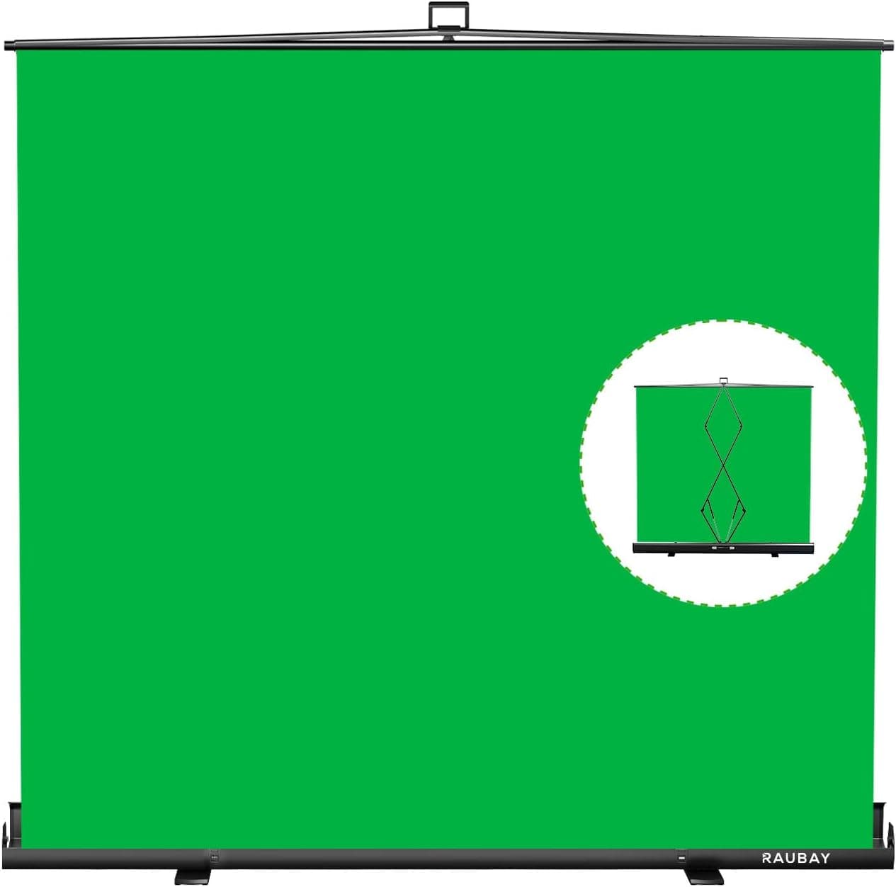 RAUBAY Wide Collapsible Green Screen, 78.7 x 82.7 in Retractable Chroma Key Panel with Stand